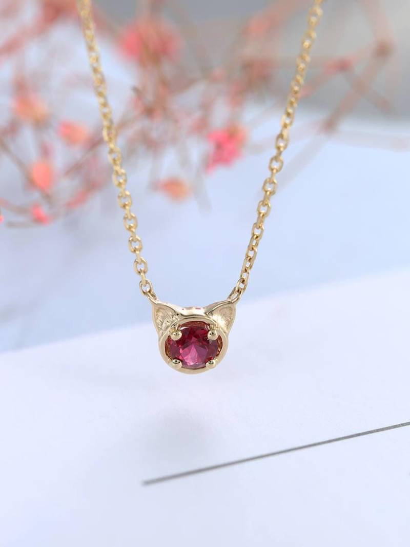Rubin Halskette Gold Hochzeit Art Deco Cat Halsketten Für Frauen Anhänger Verlobung Solitär Brautschmucksachen Jahrestag Tag von RingOnly
