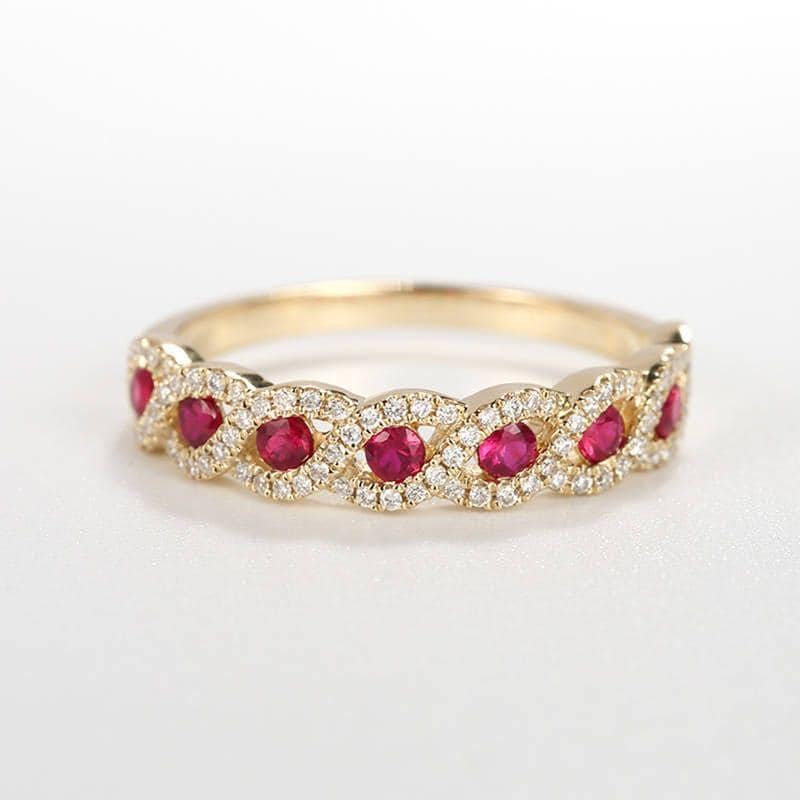 Rubin Hochzeit Band Frauen Zarte Diamant Ehering Halbe Ewigkeit Infinity Twisted Stapeln Versprechen Brautschmuck Jahrestag Geschenk von RingOnly