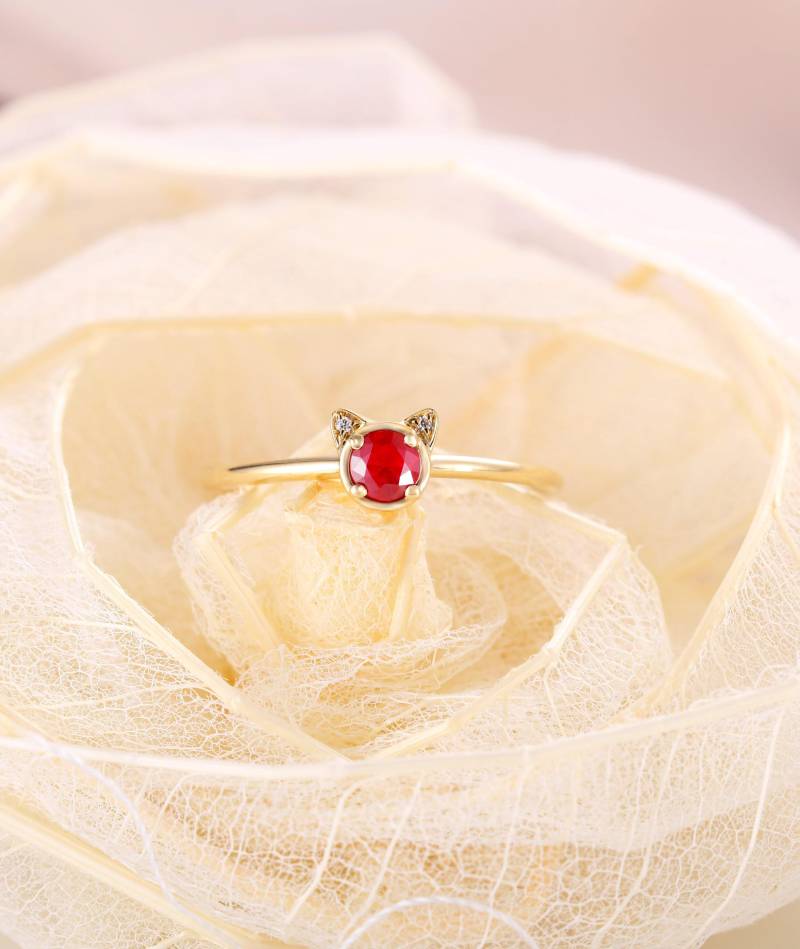 Rubin Ring Einzigartige Verlobungsring Tier Katze Frauen Hochzeit Diamant Schmuck Braut Jahrestag Birthstone Passender von RingOnly