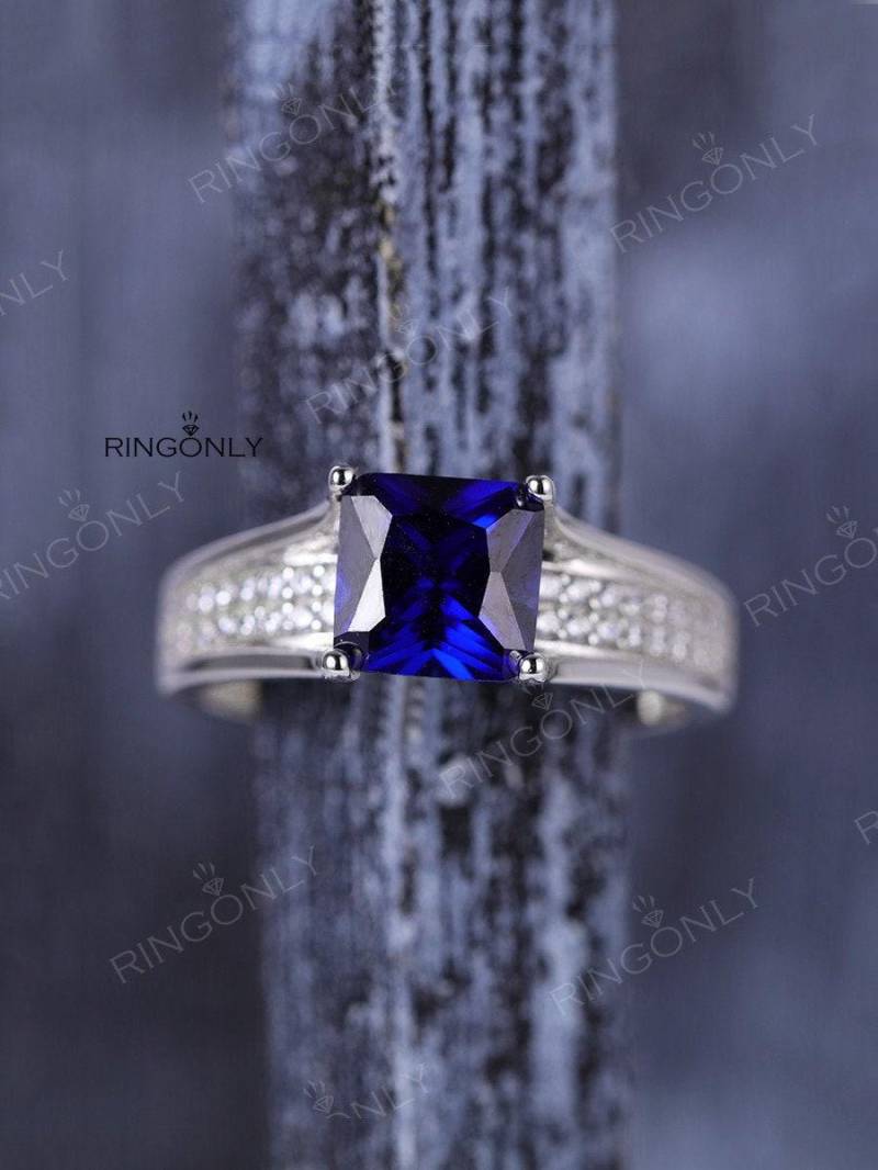 Saphir Verlobungsring Vintage Moissanite Frauen Hochzeit Brautschmuck Versprechen Geburtsstein Jahrestag Halbe Ewigkeit Antik von RingOnly