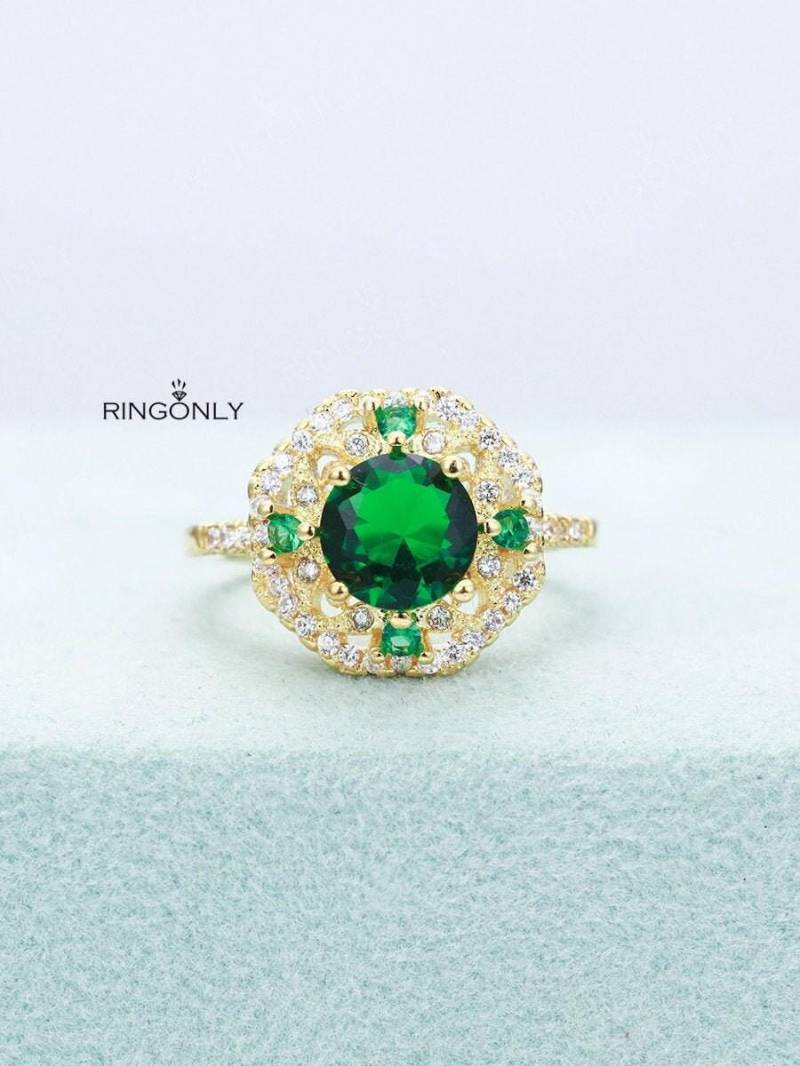 Smaragd Verlobungsring Vintage 585 Gelbgold Frauen Hochzeit Antik Einzigartig Jahrestag Versprechen Mikro Pflastern Band Halbe Ewigkeit von RingOnly