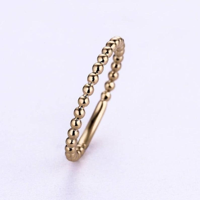 Solide 14K Gold Trauring Frauen Zierliche Eternity Bead Goldring Einzigartige Stapelring Midi Braut Set Schmuck Jahrestag Versprechen Geschenk von RingOnly