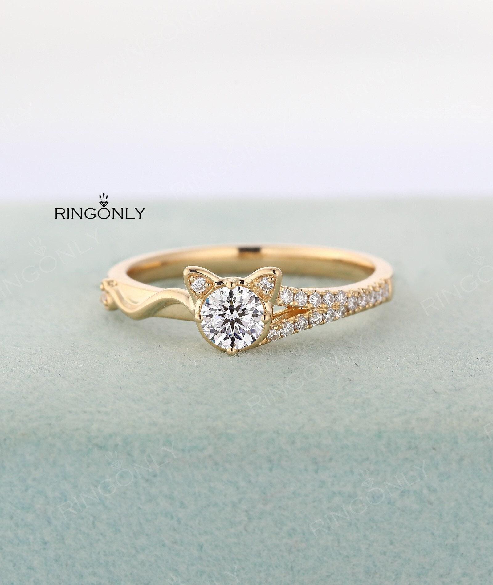 Vintage Moissanite Verlobungsring, Art-Deco-Gelbgoldring, Diamantring, Einzigartiger Diamantring Für Die Braut von RingOnly