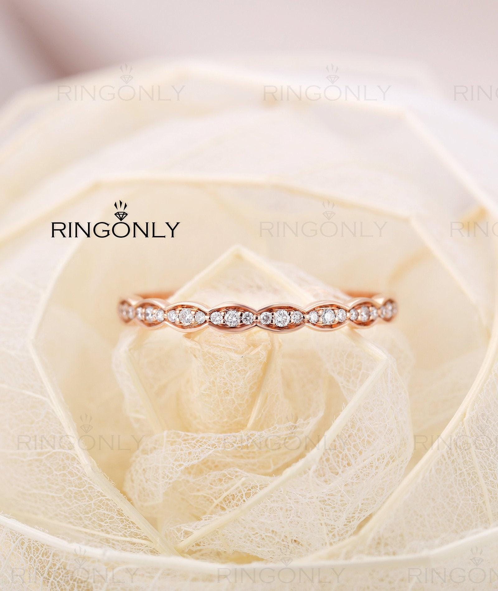 Vintage Naturdiamant Oder Moissanit Verlobungsring, Roségold Für Brauthochzeit, Einzigartiger Schmuck, Jahrestagsversprechen Frauen von RingOnly