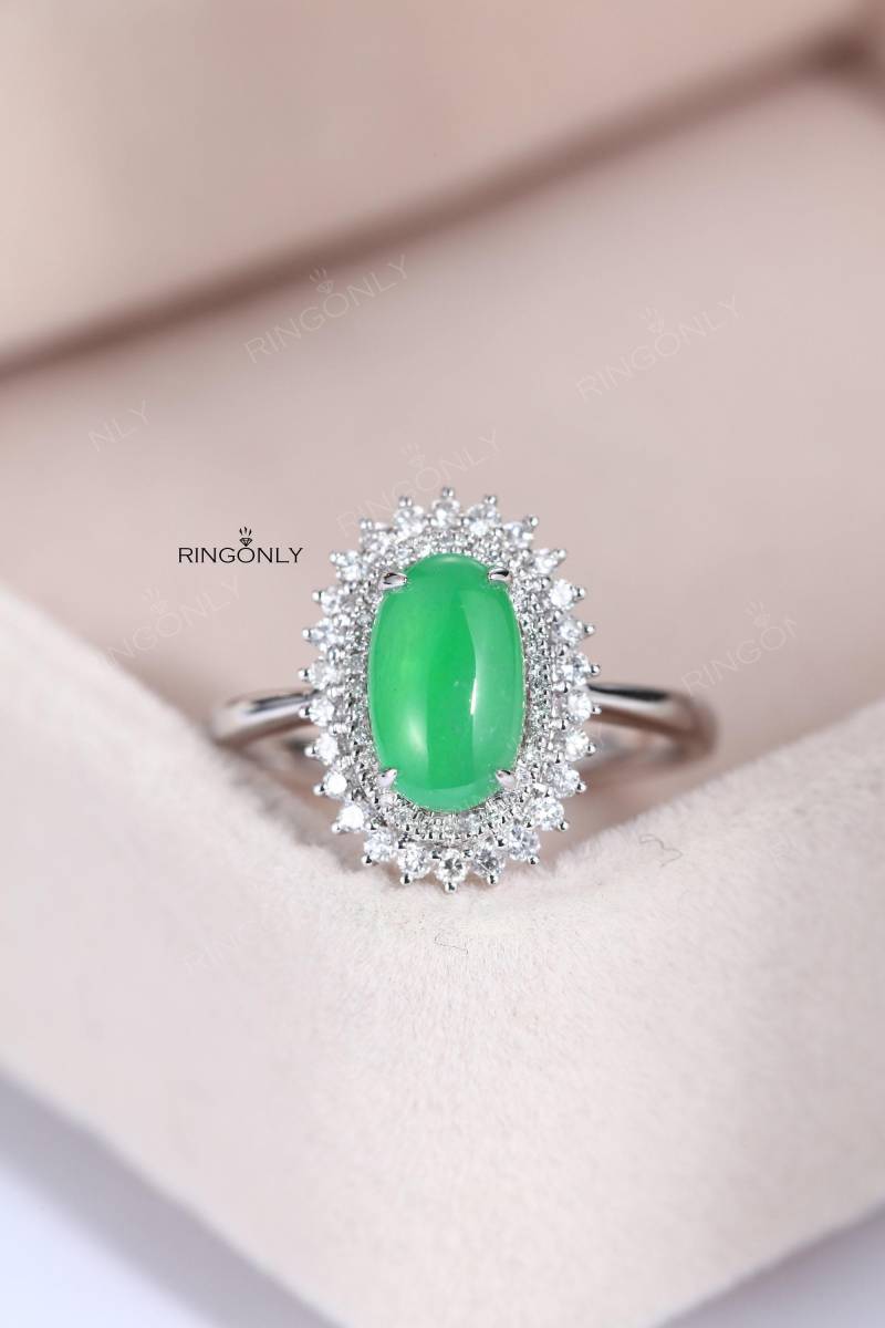 Vintage Verlobungsring Frauen Jadeit Jade Ring Hochzeit Antik Halo Diamant Oval Brautschmuck Versprechen Jahrestag Geburtstag von RingOnly
