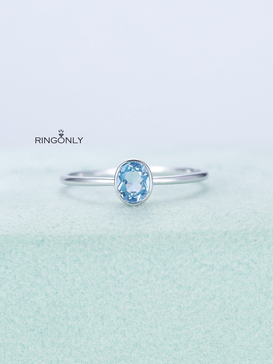 Weißgold Verlobungsring Aquamarin Hochzeit Frauen Antik Minimalist Versprechen Oval Schnitt Einfacher Edelstein Birthstone Geschenk Jahrestag Für Sie von RingOnly