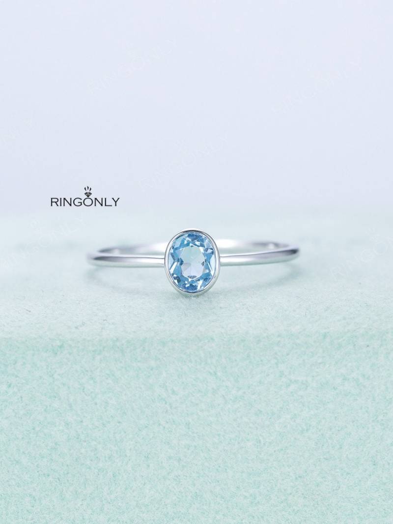 Weißgold Verlobungsring Aquamarin Hochzeit Frauen Antik Minimalist Versprechen Oval Schnitt Einfacher Edelstein Birthstone Geschenk Jahrestag Für Sie von RingOnly