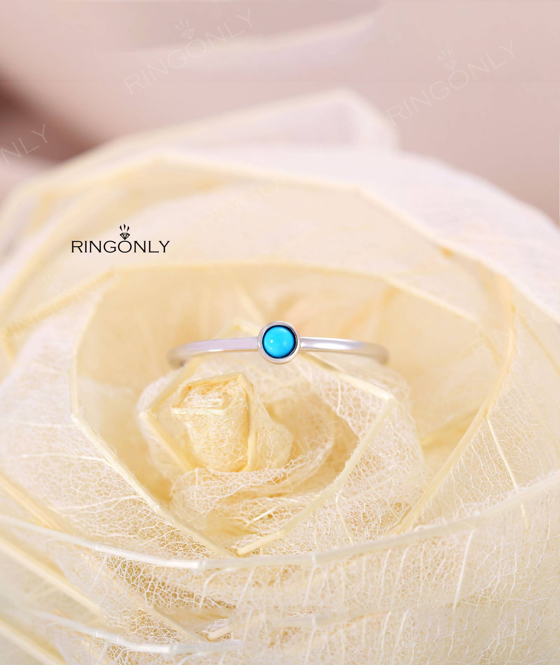 Zarte Verlobungsring Türkis Ring 14K Solitär Gold Dünner Schmuck Zierlicher Versprechen Edelstein von RingOnly