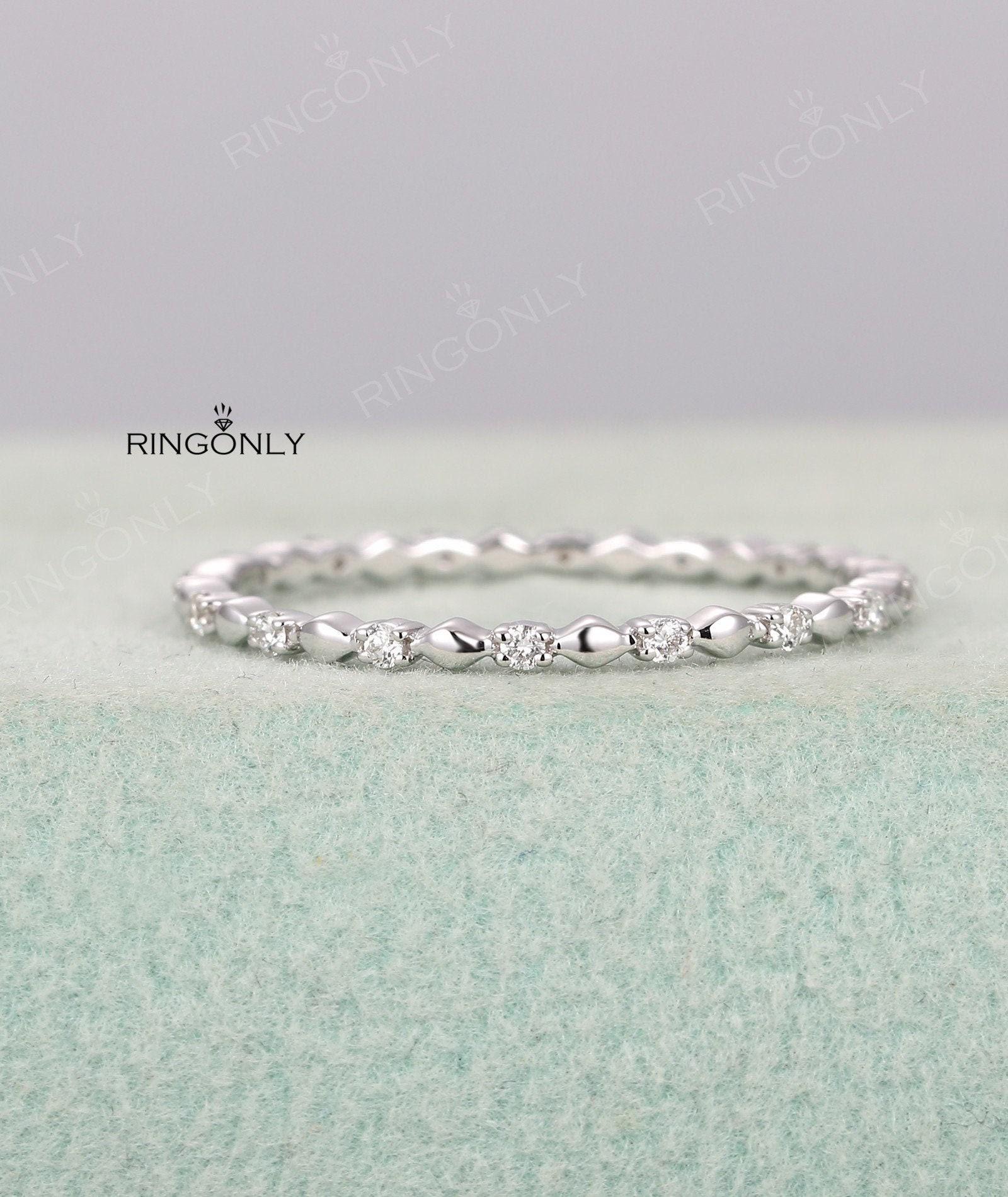 Zarter Diamant-Trauring, Weißgoldring, Einfacher Ehering Für Frauen, Versprechensring, Hochzeitsjubiläumsring von RingOnly