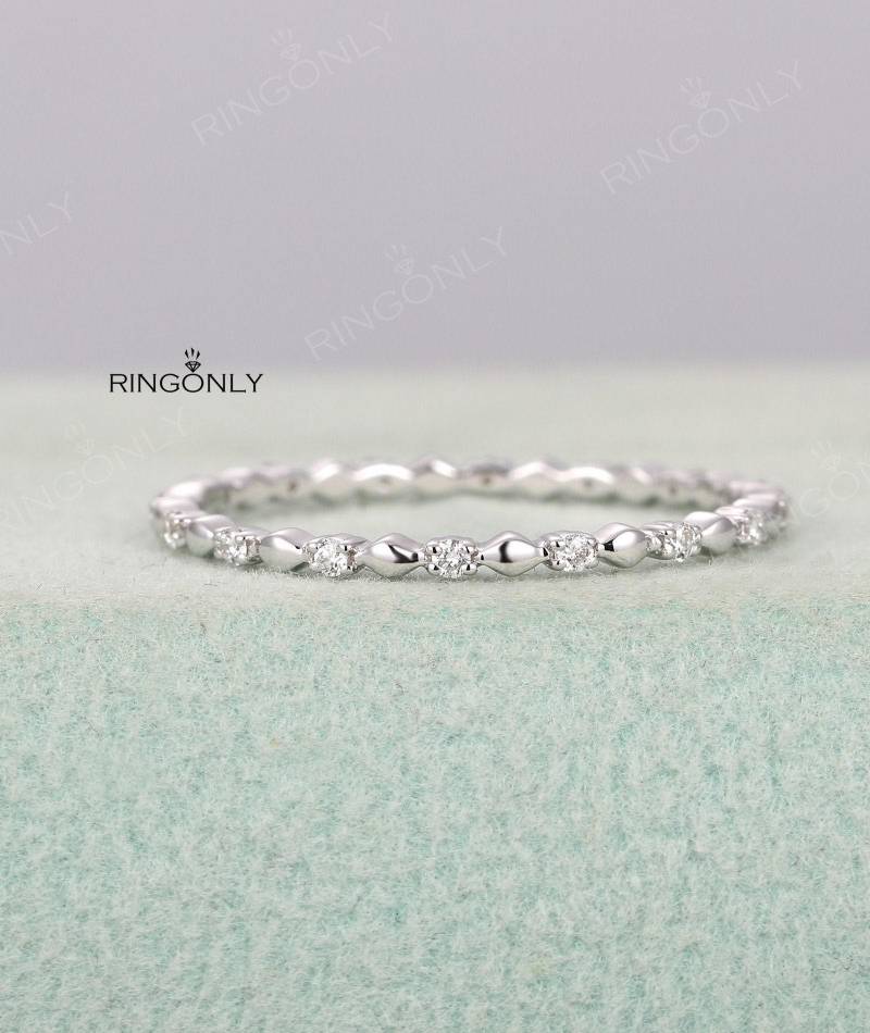 Zarter Diamant-Trauring, Weißgoldring, Einfacher Ehering Für Frauen, Versprechensring, Hochzeitsjubiläumsring von RingOnly