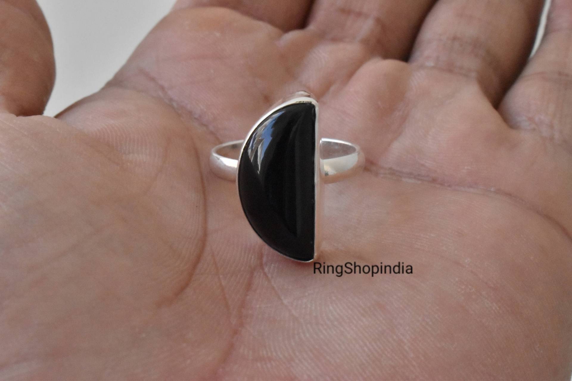 925 Silber Schwarzer Onyx Halbmond Ring, Handgemachter Schmuck, Geschenk Für Frauen von RingShopIndia