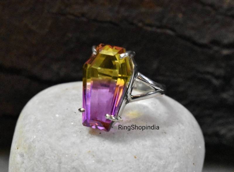 Ametrin Sarg Form Ring, Frauen 925 Massiv Sterling Silber Handgemachter Edelstein, Geschenk Für Mutter von RingShopIndia