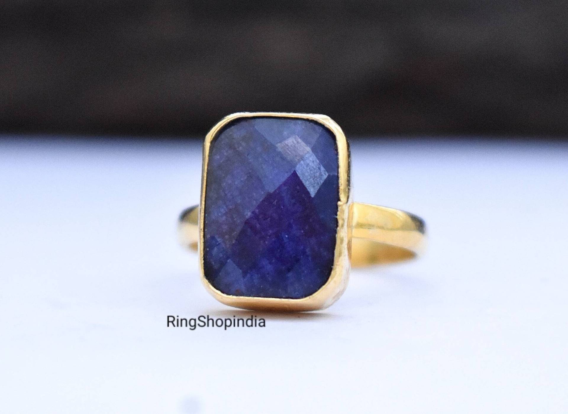 Blauer Saphir Ring, Damen 925Er Sterling Silber Edelstein Statement Geburtsstein Handgemachter Geschenk Ring von RingShopIndia