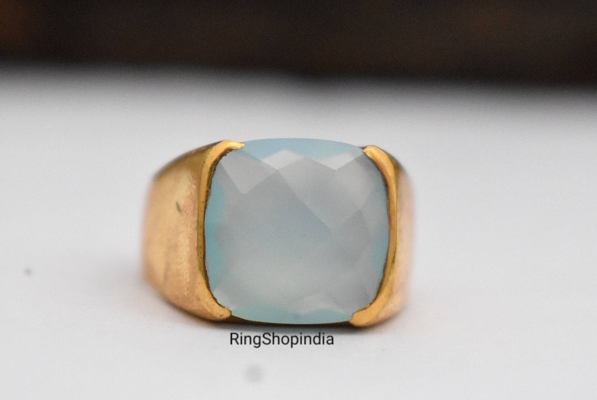 Chalcedon Ring, 925 Silber 22K Gold Fill Edelstein, Signet Frauen Handgemachter Geschenk Ring von RingShopIndia