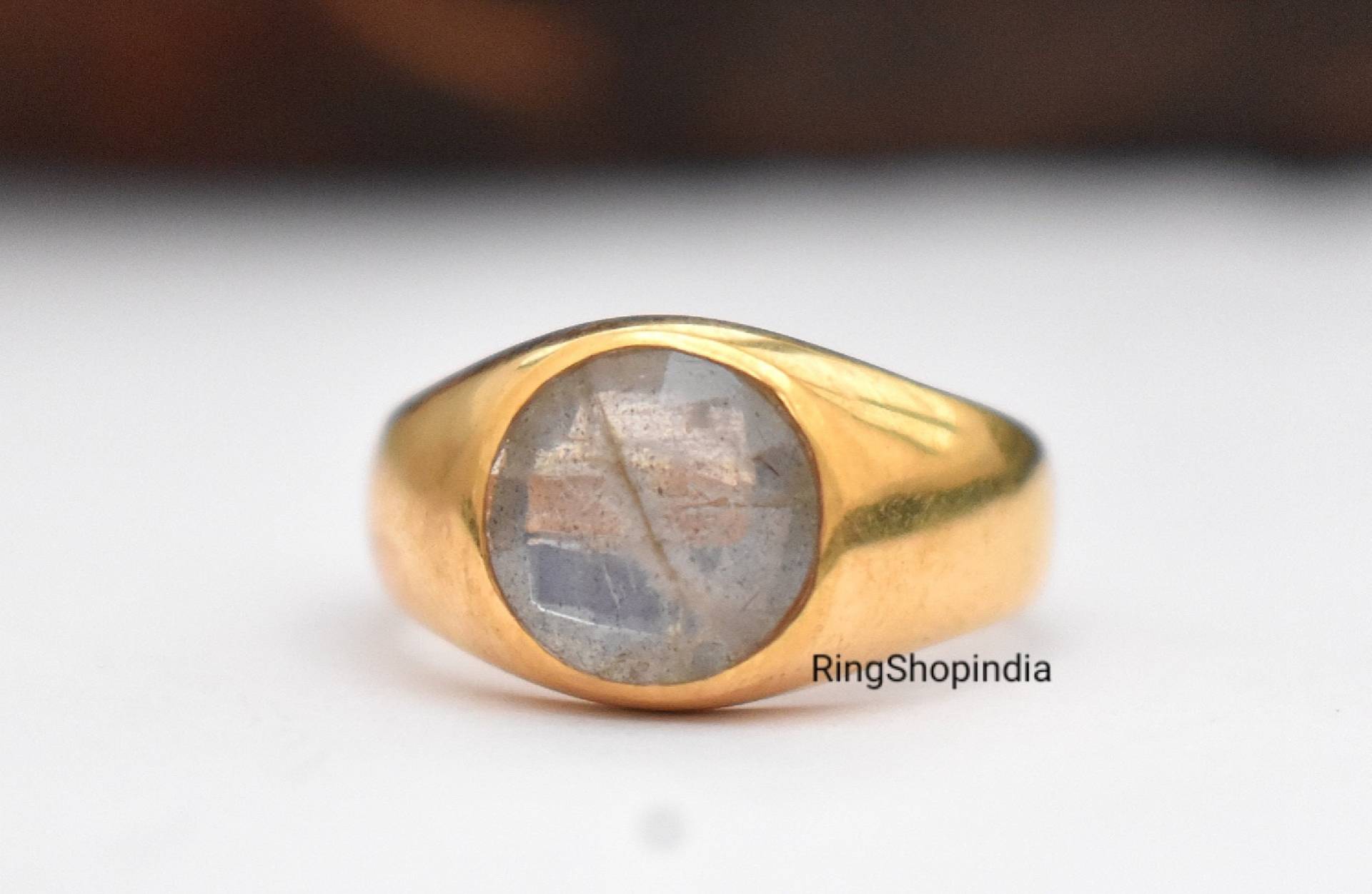 Labradorit Ring, Edelstein 925 Massiv Silber 22K Gold Fill, Signet Herren Statement Frauen Geschenk Ring von RingShopIndia