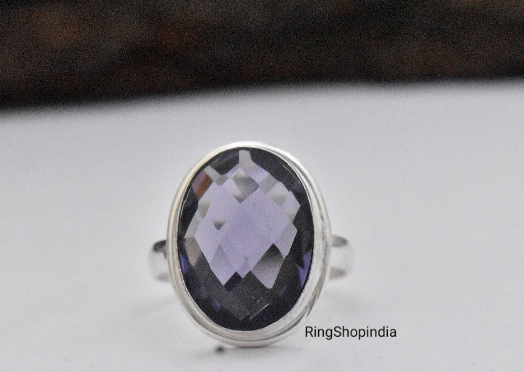 Lila Amethyst Edelstein Ring Für Frauen, 925 Sterling Silber Stein Ring, Jahrestag Geschenk Partner von RingShopIndia