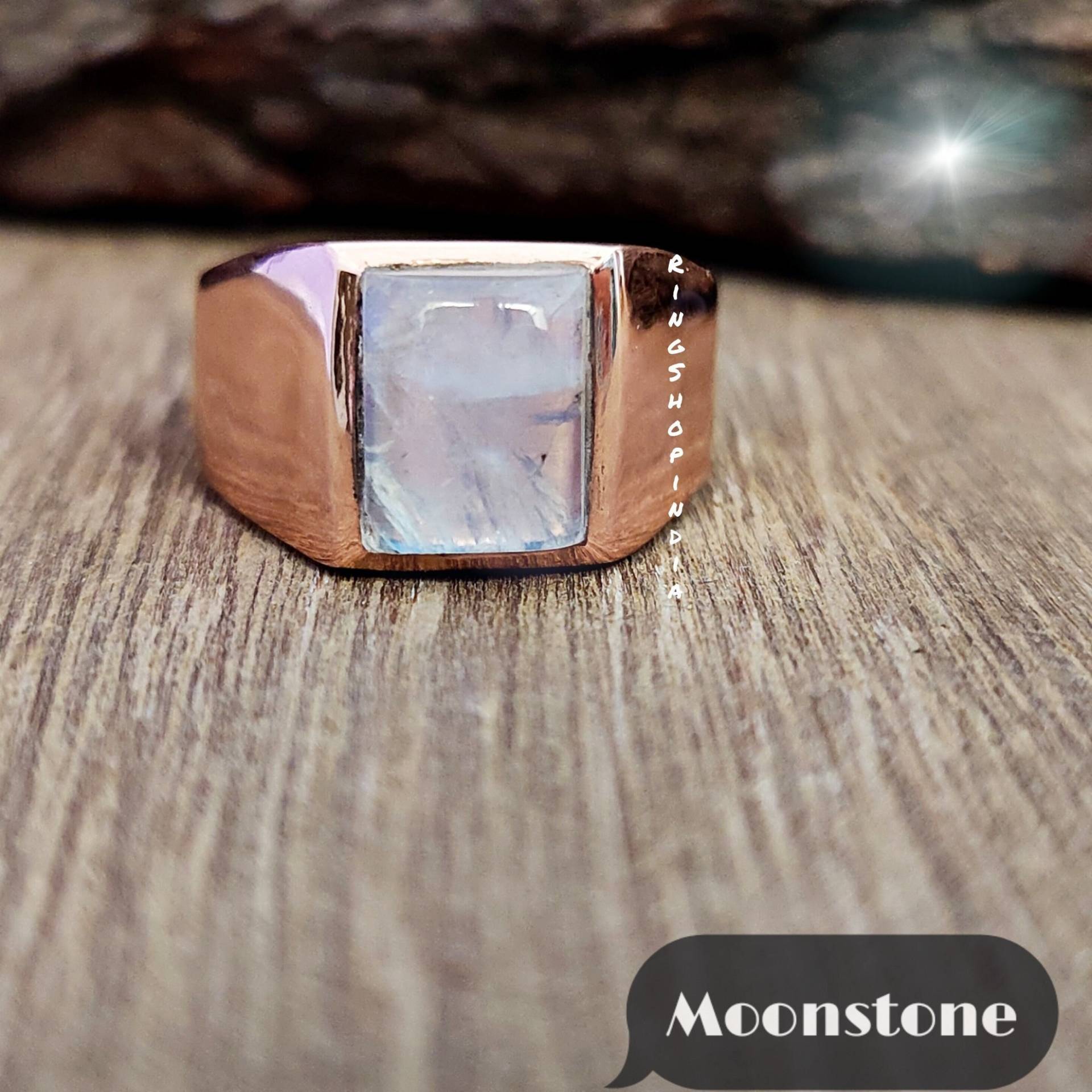 Mondstein Herren Ring, Edelstein Signet, 925 Sterling Silber 22K Gold Fill, Regenbogen Mondstein, Handgemachter Geschenk Für Partner von RingShopIndia