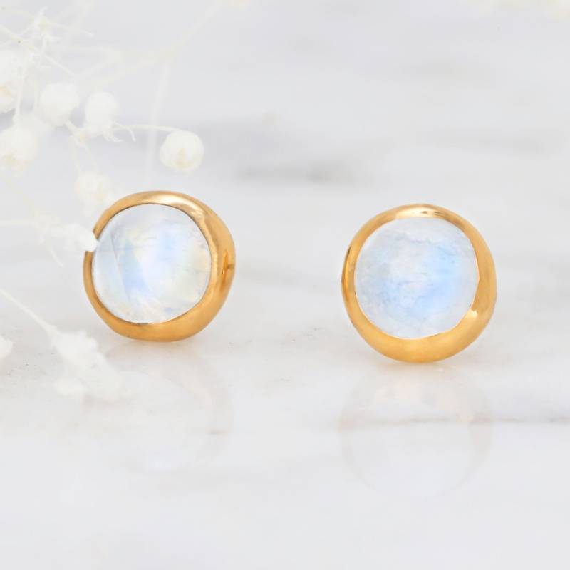 Regenbogen Mondstein Ohrstecker 24K Gold Filled Band, Juni Geburtsstein von Ringcrush