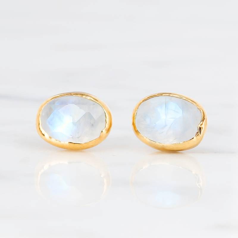 Rohe Regenbogen Mondstein Ohrstecker 14K Gold Filled Juni Geburtsstein Ohrringe von Ringcrush