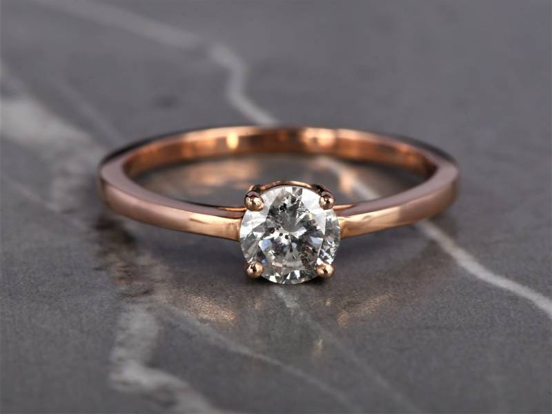 Salz Und Pfeffer Diamant Ring 14K Rosegold Ehering von Ringdiamondstudio