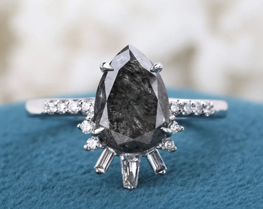 Salz Und Pfeffer Brillant Ring Natürliche Birne Diamant Verlobungsring Grauer Farbdiamant Goldring Geschenk Für Sie Jahrestag von Ringdiamondstudio