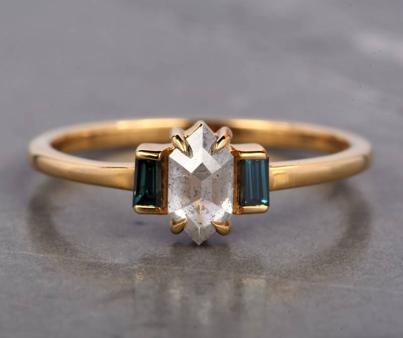 Salz Und Pfeffer Diamant Verlobungsring 14K Gold Art Deco Ehering von Ringdiamondstudio