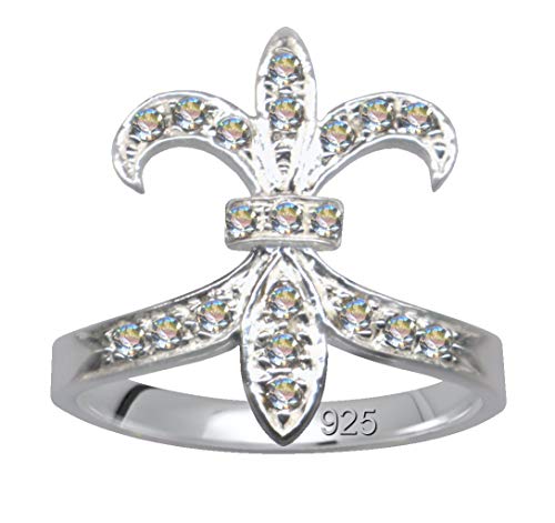 Bourbonen Lilie Fingerring Echt Sterling Silber 925 Zirkonia Kristalle Liebe Glaube Hoffnung Emotion Symbol Motiv Stil Objekt extravagant neu gut schön modisch weiss klar transparent von Ringe 925 Silber