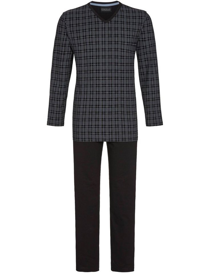 Pyjama Herren Langarm Schlafanzug mit Karo Design, 1541205 - Anthrazit Grau - Baumwolle von Ringella