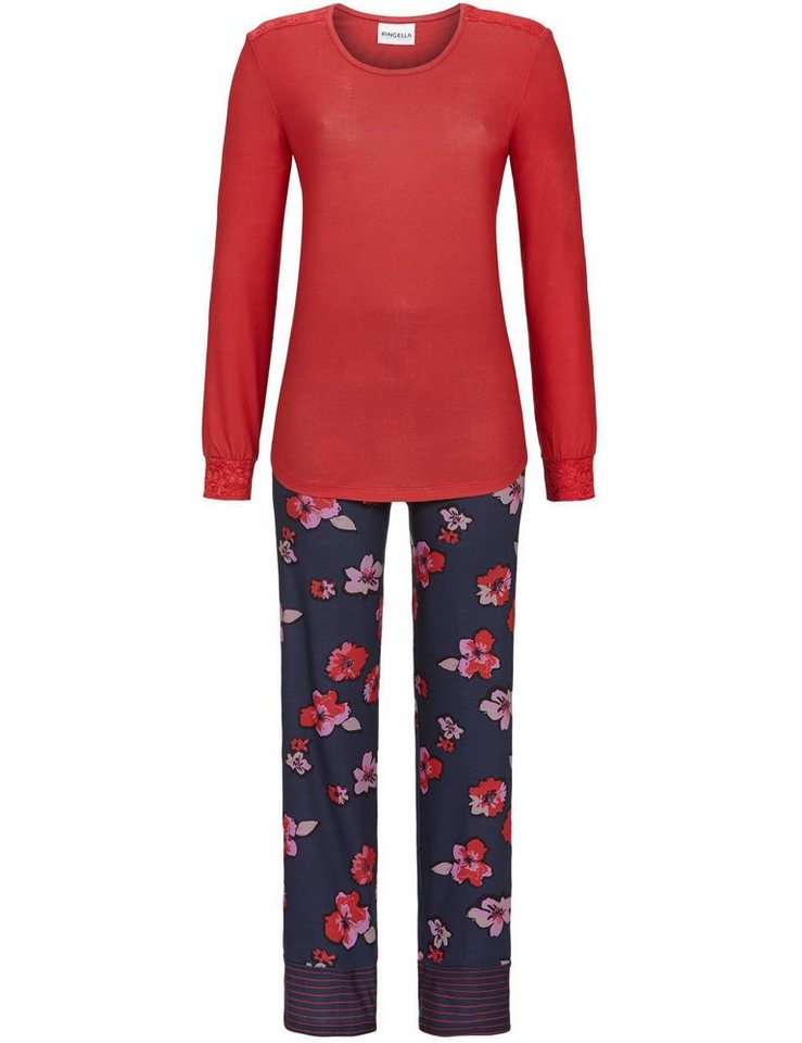 Ringella Pyjama Damen Langarm 'Winter Flowers' 2511232, Rot von Ringella