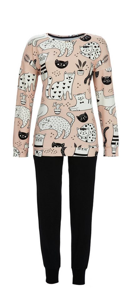 Ringella Pyjama - Schlafanzug mit Katzendessin und lange Hose mit Strickbündchen von Ringella