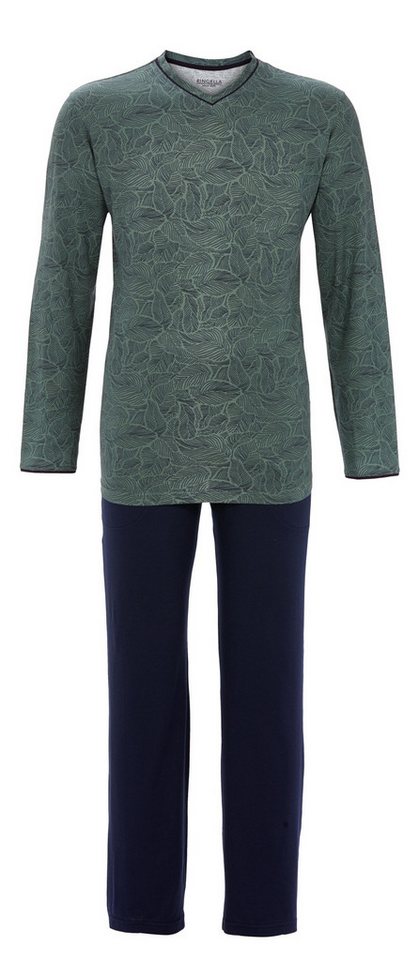 Ringella Pyjama mit V-Ausschnitt und fein gemustertem Oberteil mit Kontrastpaspel-Details von Ringella