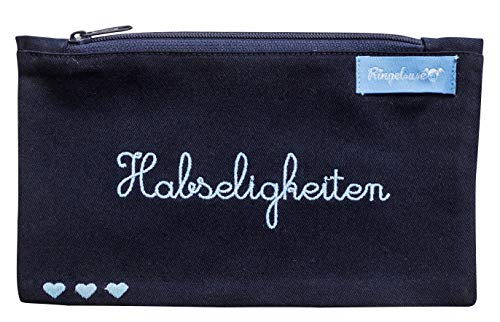 Kosmetikbeutel Habseligkeiten Damen Dunkelblau Blaue Stickerei 12 x 20 cm Baumwolle Fair-Trade Ringelsuse von Ringelsuse