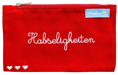 Kosmetikbeutel Habseligkeiten Damen Rot Weiße Stickerei 12 x 20 cm Baumwolle Fair-Trade Ringelsuse von Ringelsuse