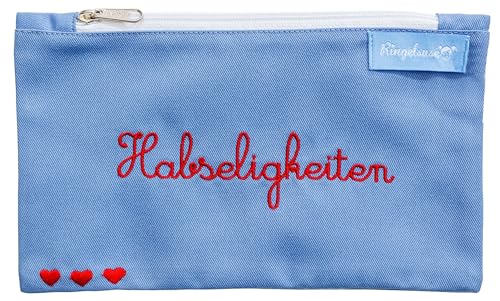 Kosmetikbeutel Habseligkeiten Damen Blau Rote Stickerei 12 x 20 cm Baumwolle Fair-Trade Ringelsuse von Ringelsuse