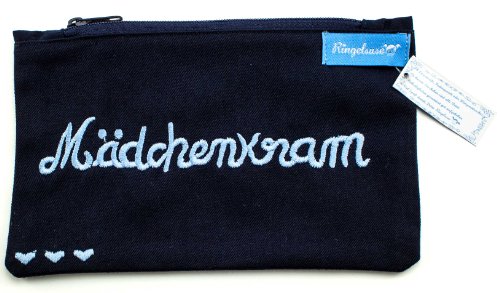 Ringelsuse - originelles Kosmetiktäschchen Mädchenkram Schminkbeutel Schminktasche Kosmetiktasche für Mädchen Damen Frauen, 12 x 20 cm, 100% Baumwolle Fairtrade dunkelblau von Ringelsuse