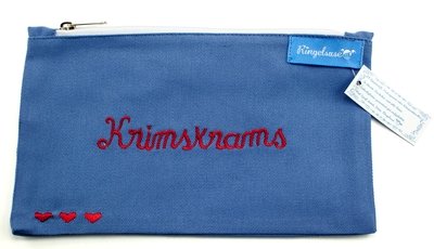 Kosmetiktäschchen Krimskrams Blau Rot Bestickt Damen 12 x 20 cm Baumwolle Fairtrade Ringelsuse von Ringelsuse