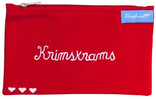 Kosmetiktäschchen Krimskrams Rot Weiß Bestickt Damen 12 x 20 cm Baumwolle Fairtrade Ringelsuse von Ringelsuse