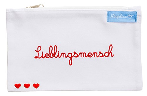 Kosmetiktäschchen Geschenk Lieblingsmensch Weiß Rote Stickerei Damen 12 x 20 cm Baumwolle Fair Trade Ringelsuse Kosmetiktäschchen Geschenk Lieblingsmensch Weiß Rote Stickerei Damen 12 x 20 cm Baumwolle Fair Trade Ringelsuse von Ringelsuse