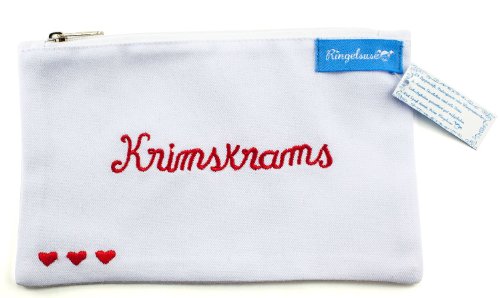 Kosmetiktäschchen Krimskrams Weiß Rot Bestickt Damen 12 x 20 cm Baumwolle Fairtrade Ringelsuse von Ringelsuse