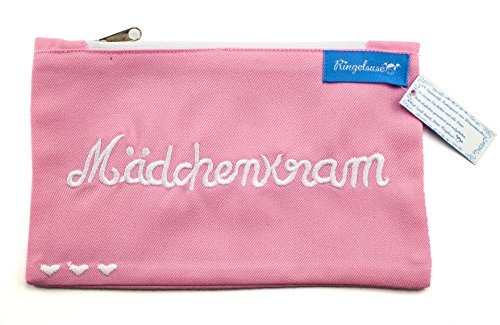 Kosmetiktäschchen Mädchenkram Rosa Weiß Bestickt Damen 12 x 20 cm Baumwolle Fair Trade Ringelsuse von Ringelsuse