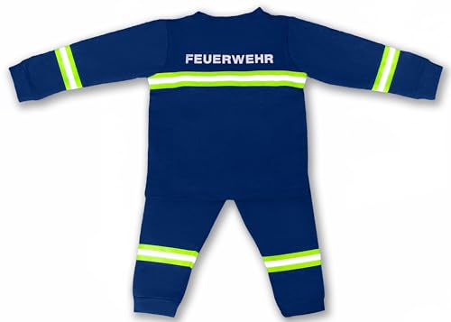 Ringelsuse Schlafanzug Kinder Feuerwehrmann Größe 104 110 Blau Baumwolle Druck Feuerwehr Lang Gelbe Reflektoren Fairtrade von Ringelsuse