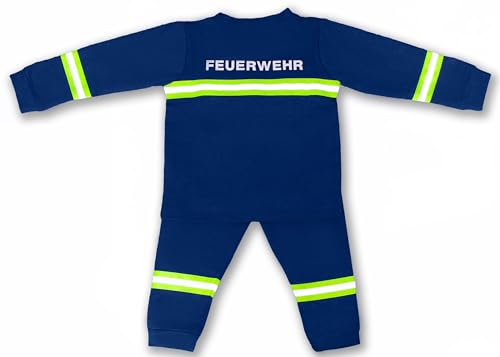 Ringelsuse Schlafanzug Kinder Feuerwehrmann Größe 80 86 Blau Baumwolle Druck Feuerwehr Lang Gelbe Reflektoren Fairtrade von Ringelsuse