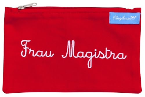 Roter Kosmetikbeutel zum Uniabschluss Frau Magistra 12 x 20 cm Baumwolle Ringelsuse von Ringelsuse