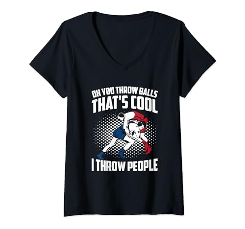 Damen Oh You Throw Balls That's Cool I Throw People T-Shirt mit V-Ausschnitt von Ringer Judo Ringen Kampfsportler