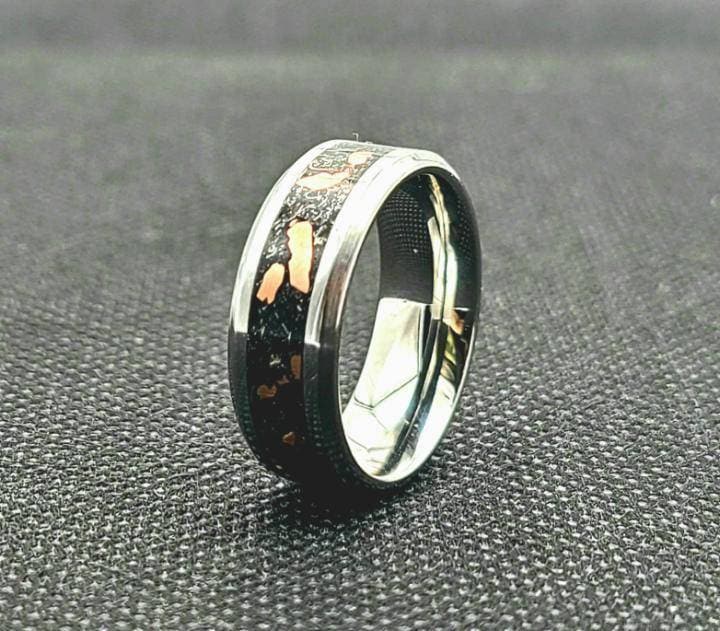 Art-Deco-Ring Für Männer, Kupferring, Muonionalusta Meteorit-Ring, Herren Ehering Meteorit, Eisen Paarringe von RingsNThingsWorkshop