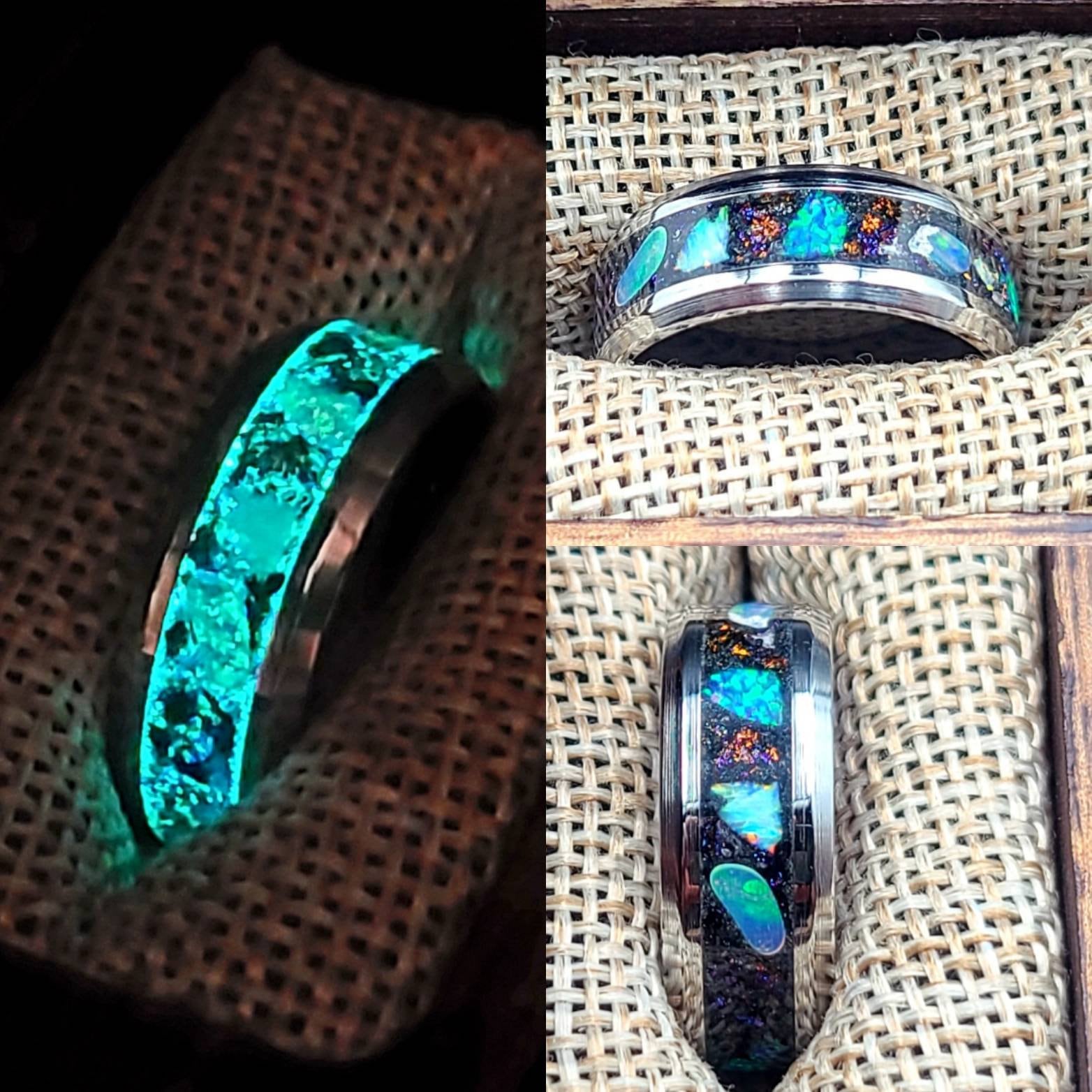 Frauen Galaxie Opal Ehering, Ring, Galaxy Edelstahl Wolfram, Weltraum Schmuck von RingsNThingsWorkshop