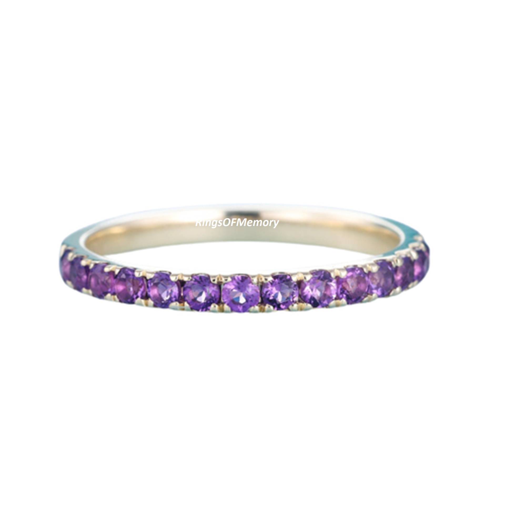 Amethyst Band, Hochzeitsband, Februar Geburtsstein, Halbe Ewigkeit Passendes Stapelring, Versprechen Ring Für Sie von RingsOfMemory