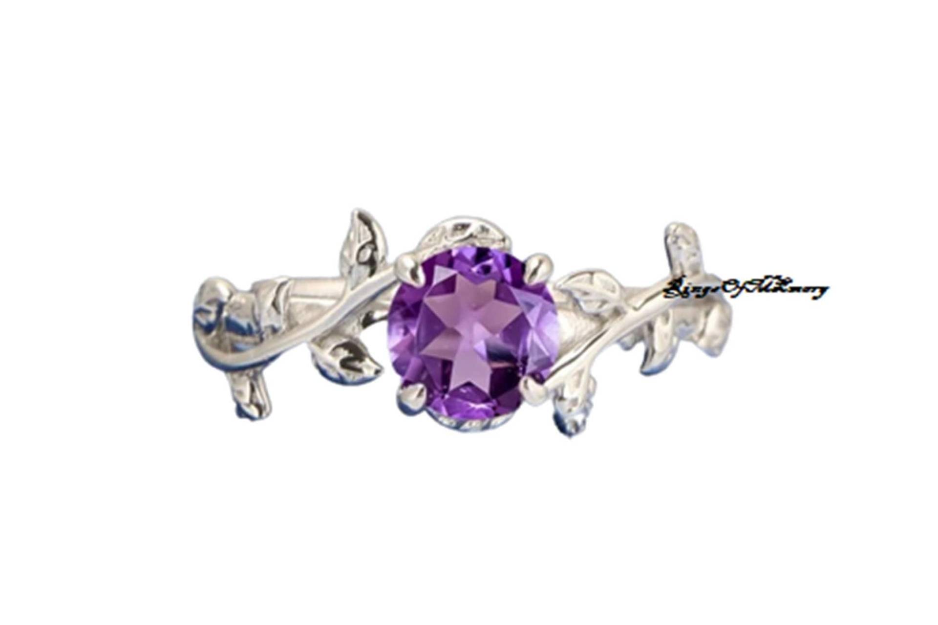 Amethyst Ehering, Blatt Ring, Vintage Verlobungsring, Natur Inspirierter Februar Geburtsstein Geschenk Für Sie von RingsOfMemory