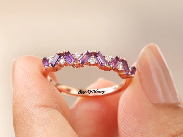 Amethyst Hochzeitsband Damen Halb Ewigkeit Marquise Cut 14K Gold Vintage Matching Unikat Braut Stapel Versprechen Geschenk Für Sie von RingsOfMemory