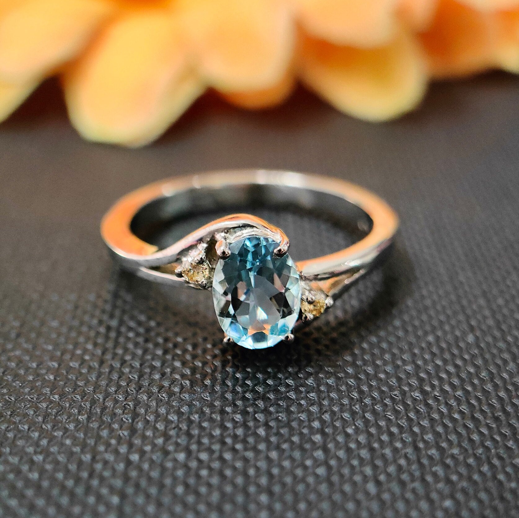 Aquamarin Ring Mit Diamant Sterling Silber Band, Ehering, März Geburtsstein, Verlobungsring, Jahrestag Geschenk Für Sie von RingsOfMemory
